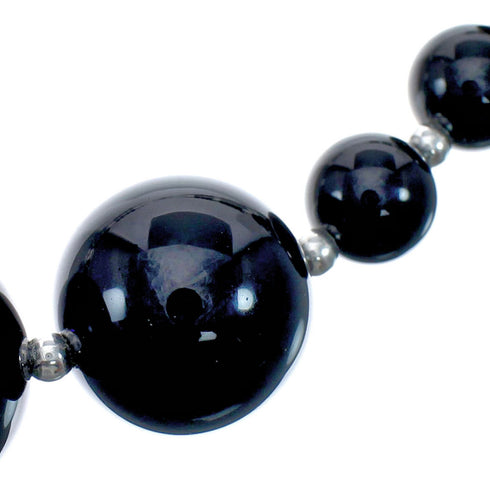 Native American Onyx Sterling Silver Bead Necklace AX128067
